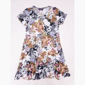 Discreet A-Line T-Shirt White Floral Dress S 90s Skater Grunge Indie Casual